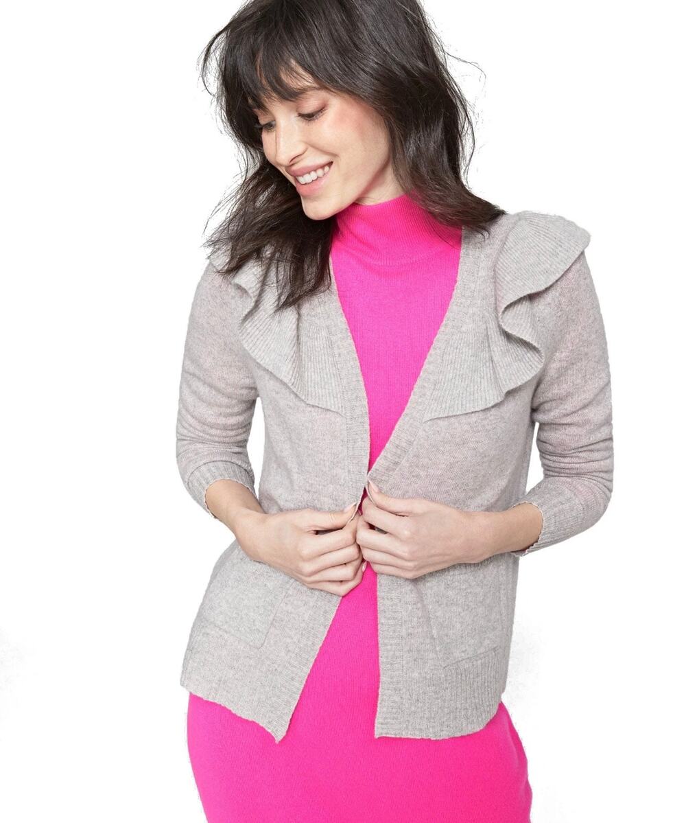 CHARTER CLUB LUXURY Women’s Cashmere Gray Ruffle Open Front Cardigan